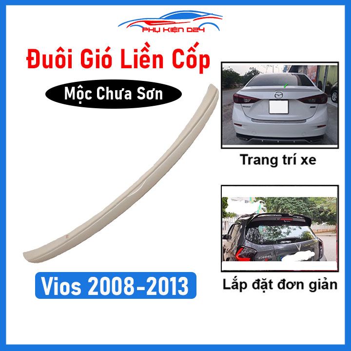 Đuôi gió xe ô tô Vios 2008-2013 hàng mộc chưa sơn, cánh lướt gió lắp sau liền cốp trang trí, bảo vệ xe hơi