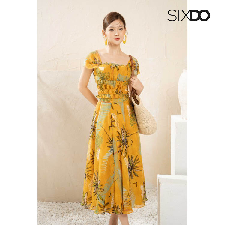 Chân váy voan midi họa tiết hoa SIXDO