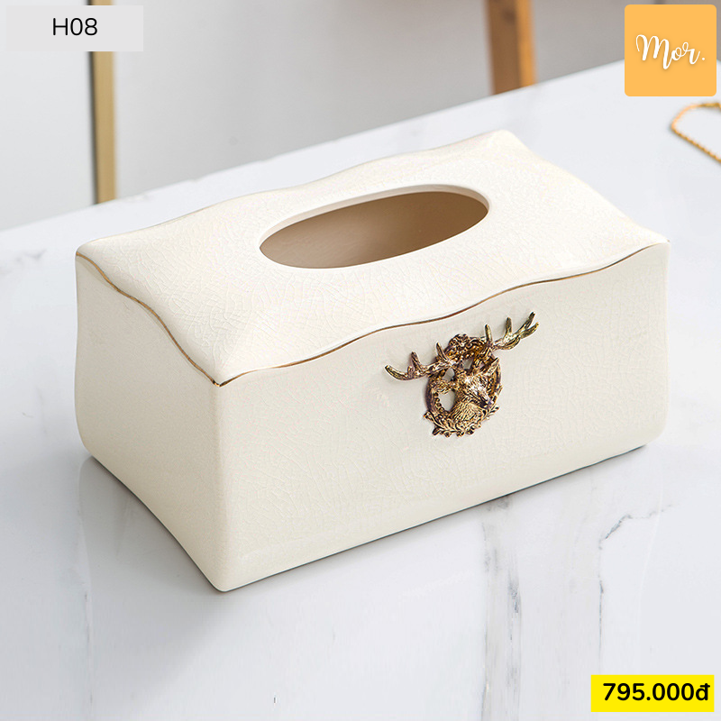 Hộp đựng khăn giấy sứ cao cấp - H08