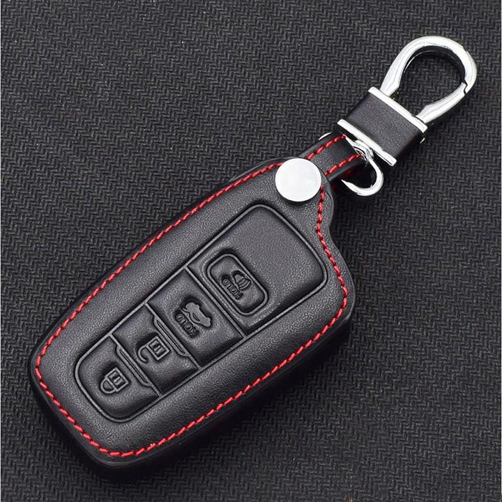 Bao da chìa khóa, ốp chìa khóa da đen chỉ đỏ cho xe Camry 2014 đến 2018 chìa 4 nút- kèm móc khóa tiện dụng, thiết kế sang trọng, bảo vệ chìa khóa toàn diện mẫu MR001