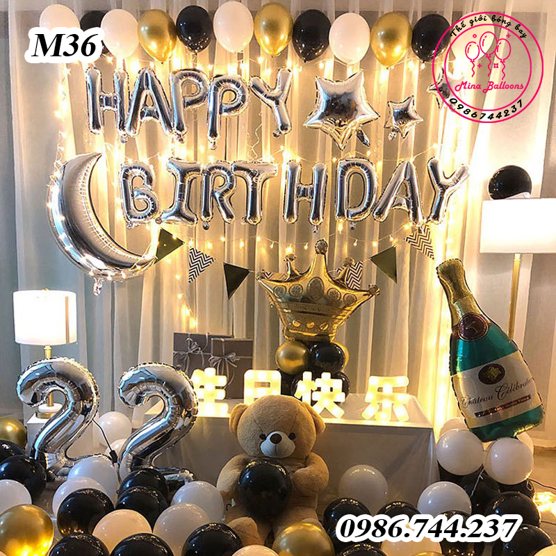 Set Bóng Bay Trang Trí Sinh Nhật Kèm Đèn Led