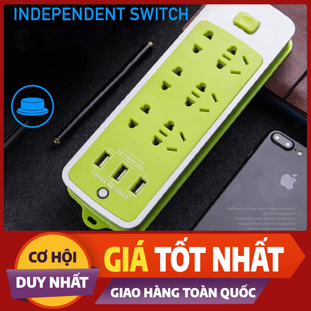 Ổ Cắm Điện - Ổ Điện Đa Năng 6 Phích Cắm 3 Cổng USB Sạc Điện Thoại Hàng Cao Cấp Dùng Siêu Bền