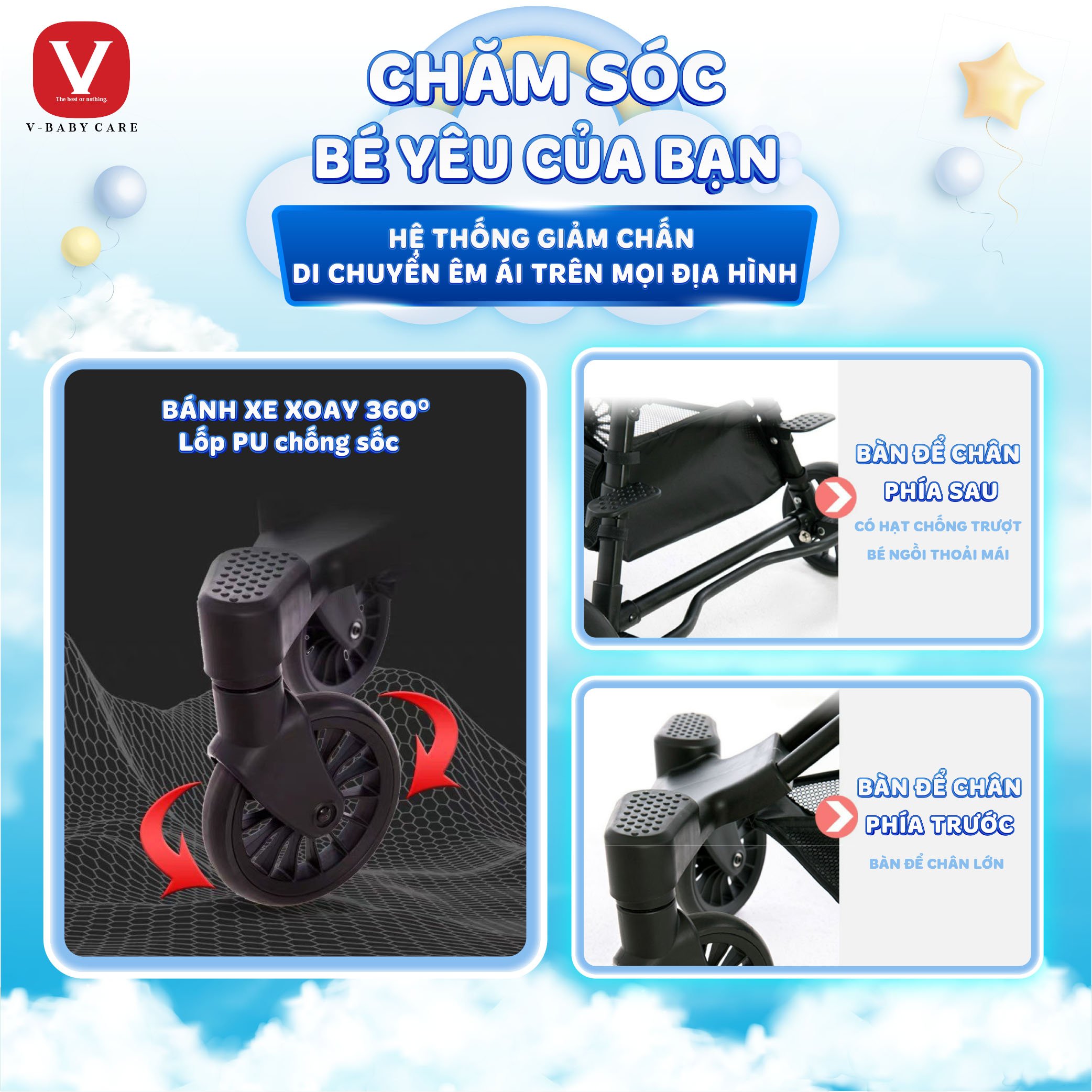 Xe Đẩy Du Lịch Gấp Gọn, Đảo Chiều Cho Bé V-BABY Q2