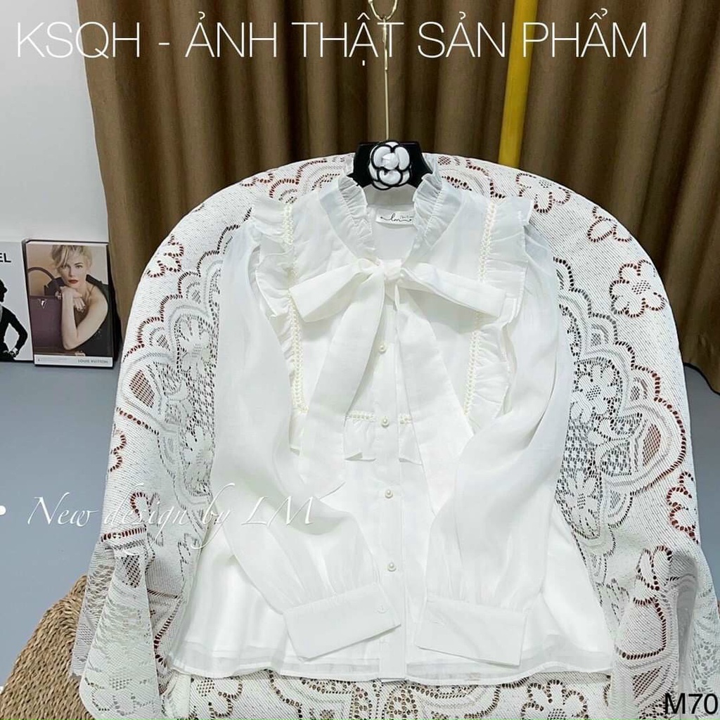Áo sơ mi nữ cổ bèo cột nơ