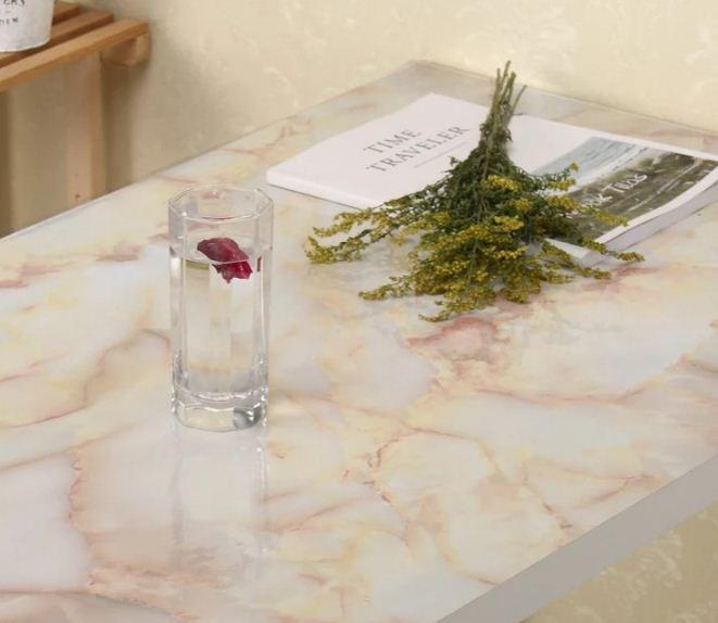 Decal 10m giấy dán tường giả đá hoa cương vân hồng khổ 60cm keo dán sẵn