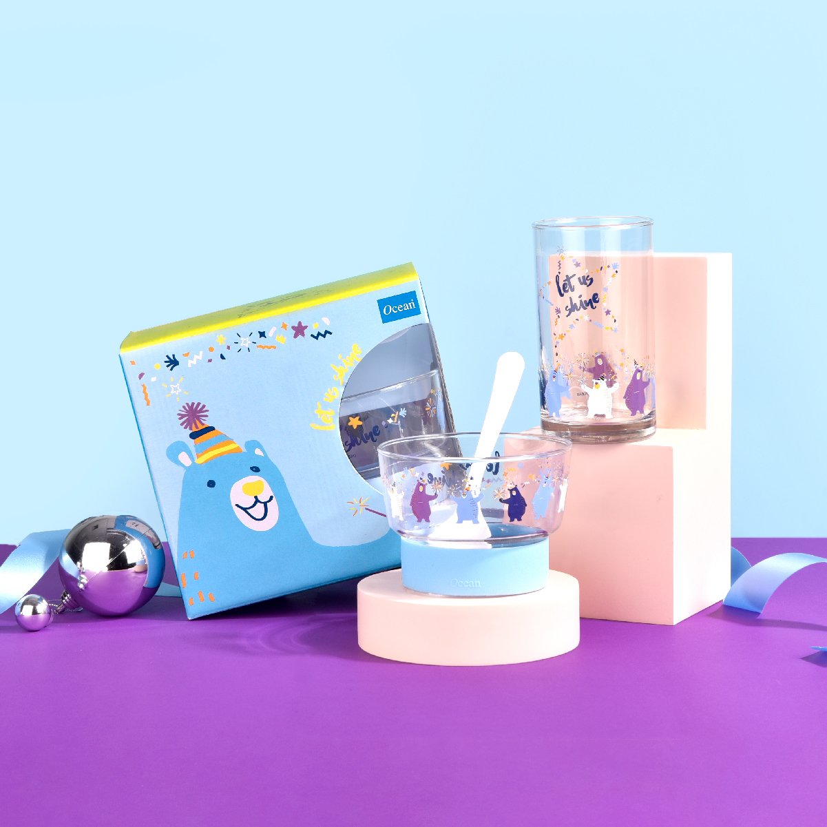 Bộ chén và ly thủy tinh Ocean Bear