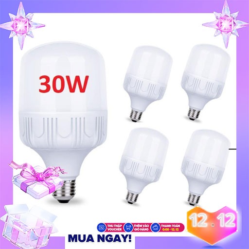 Bộ 4 Bóng đèn Led 30W siêu sáng tiết kiệm điện đuôi E27 điện áp đầu vào 220V (Trắng)