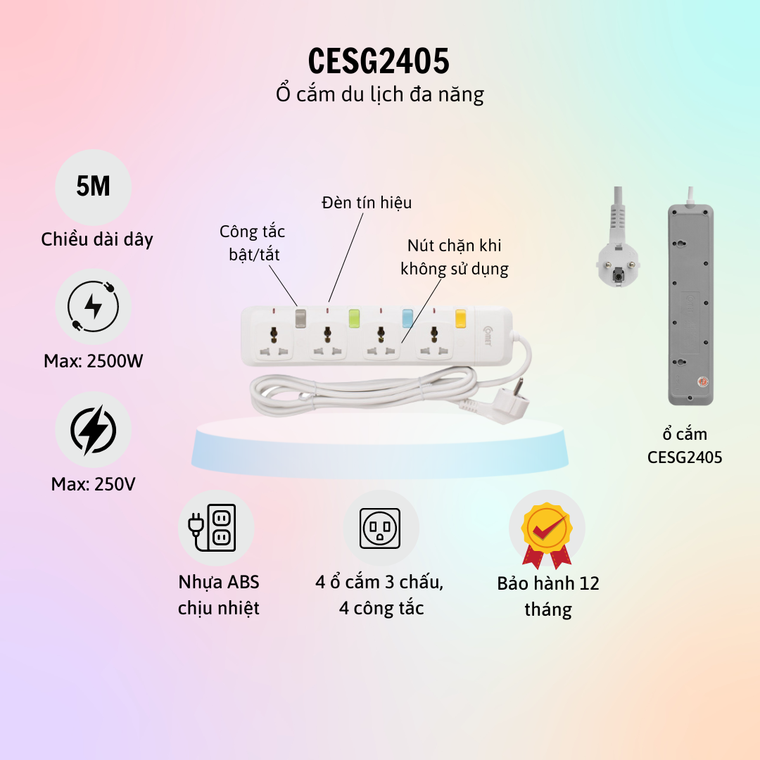Ổ Cắm Đa Năng COMET CESG2403/2405 - CES6703/4433/10302/10405/10503/5303/4223 - Ổ Cắm Du Lịch CES9111 - Hàng Chính Hãng - Bảo Hành 12 Tháng