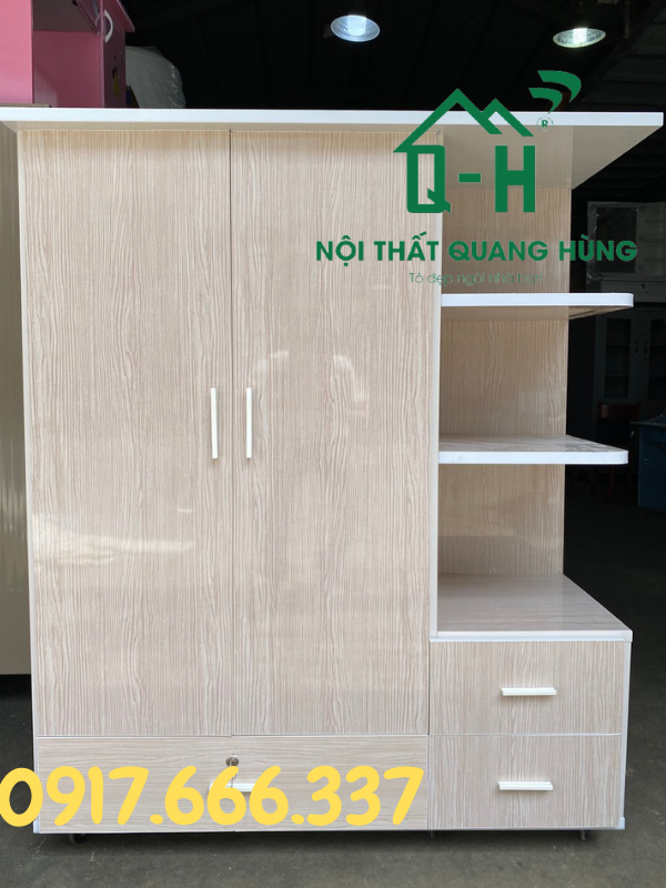 TỦ NHỰA ĐÀI LOAN 2 CÁNH 3 NGĂN CÓ KỆ MÀU SỒI TRẮNG 1M5X1M25