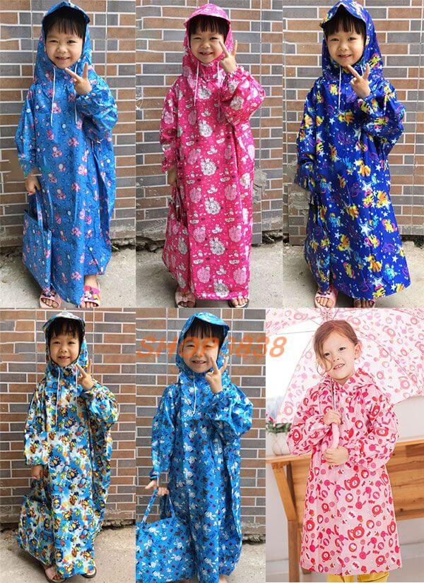 Áo mưa bít vải dù hoạt hình cho bé từ 4-12 tuổi