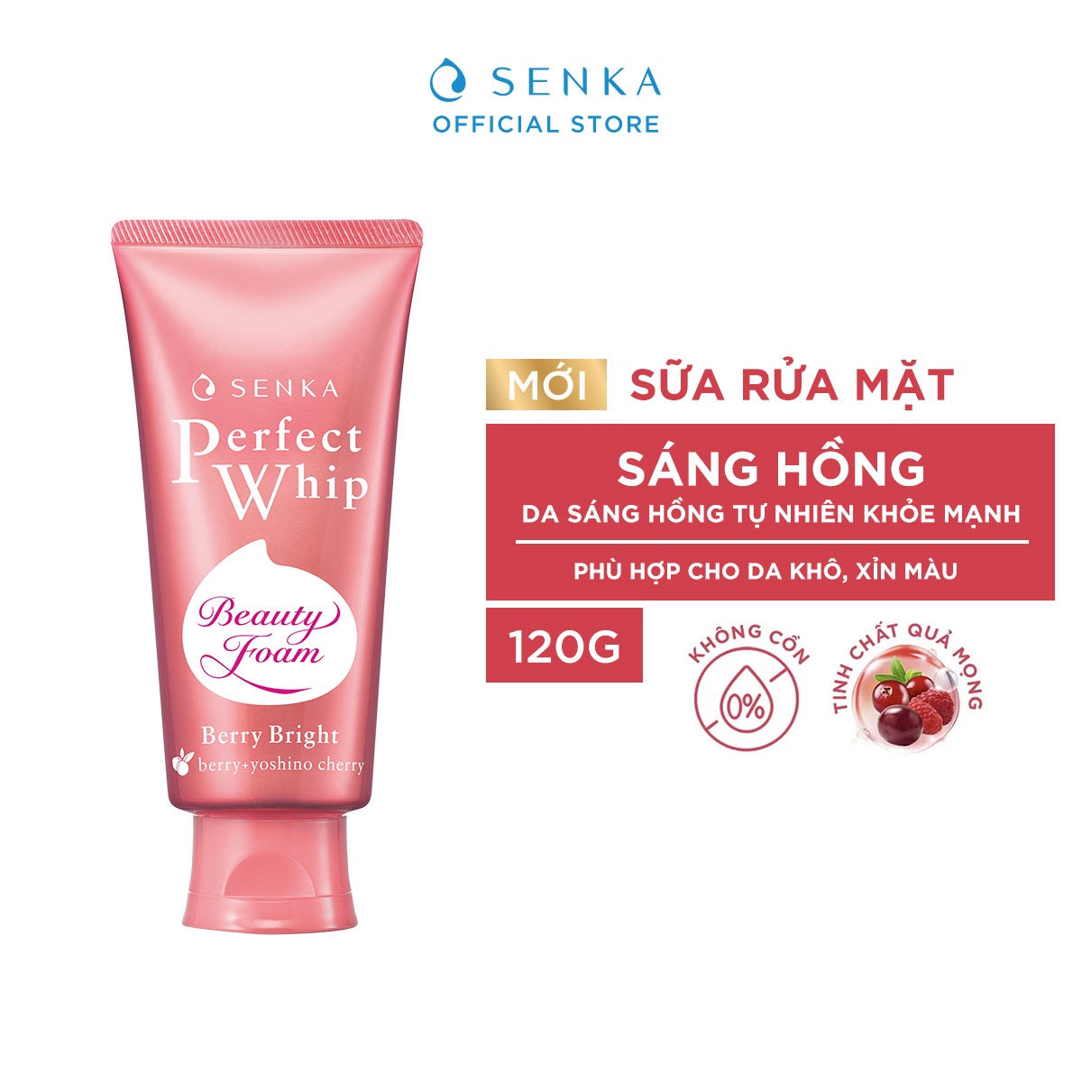 Sữa rửa mặt tạo bọt sạch sâu sáng hồng - chiết xuất quả mọng senka perfect whip berry bright 100g