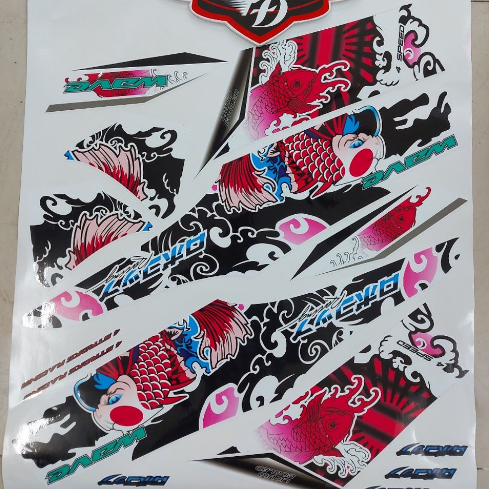 [HCM]Tem xe wave 100 tem rời mẫu cá chép cao cấp dán xe trắng