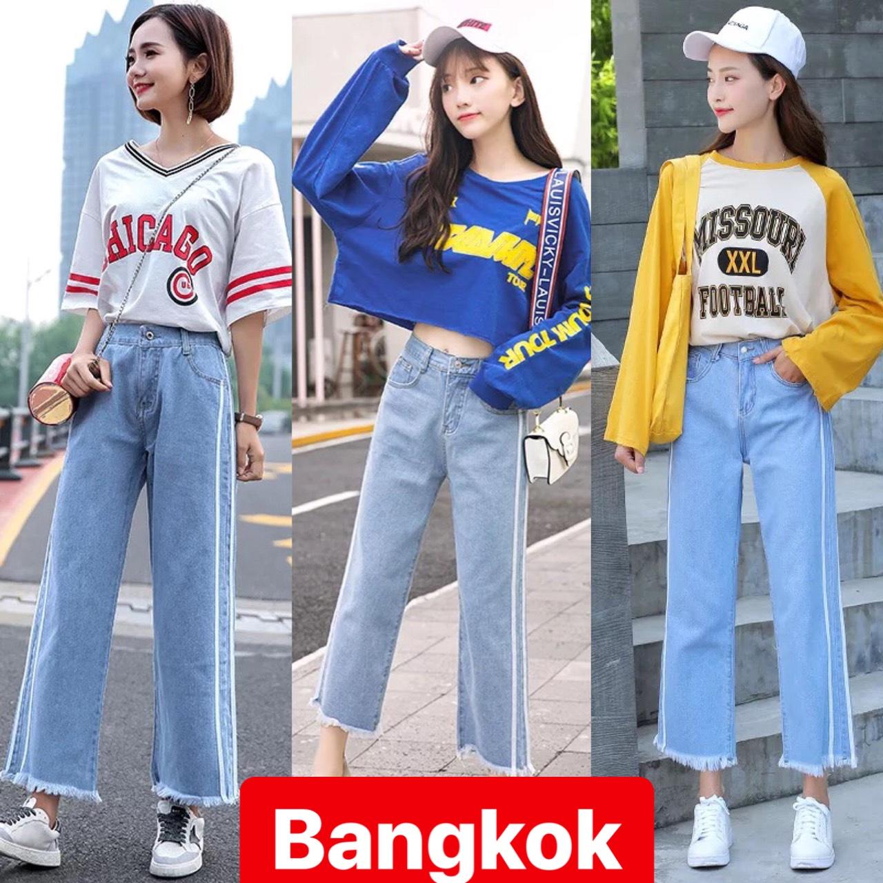 QUẦN JEAN BAGGY NỮ CHẤT BÒ XANH NGỌC ỐNG LOE 2 SỌC LƯNG CAO NÂNG MÔNG TREND MỚI THÁI LAN BK 39 - TÝ GOLD 2020