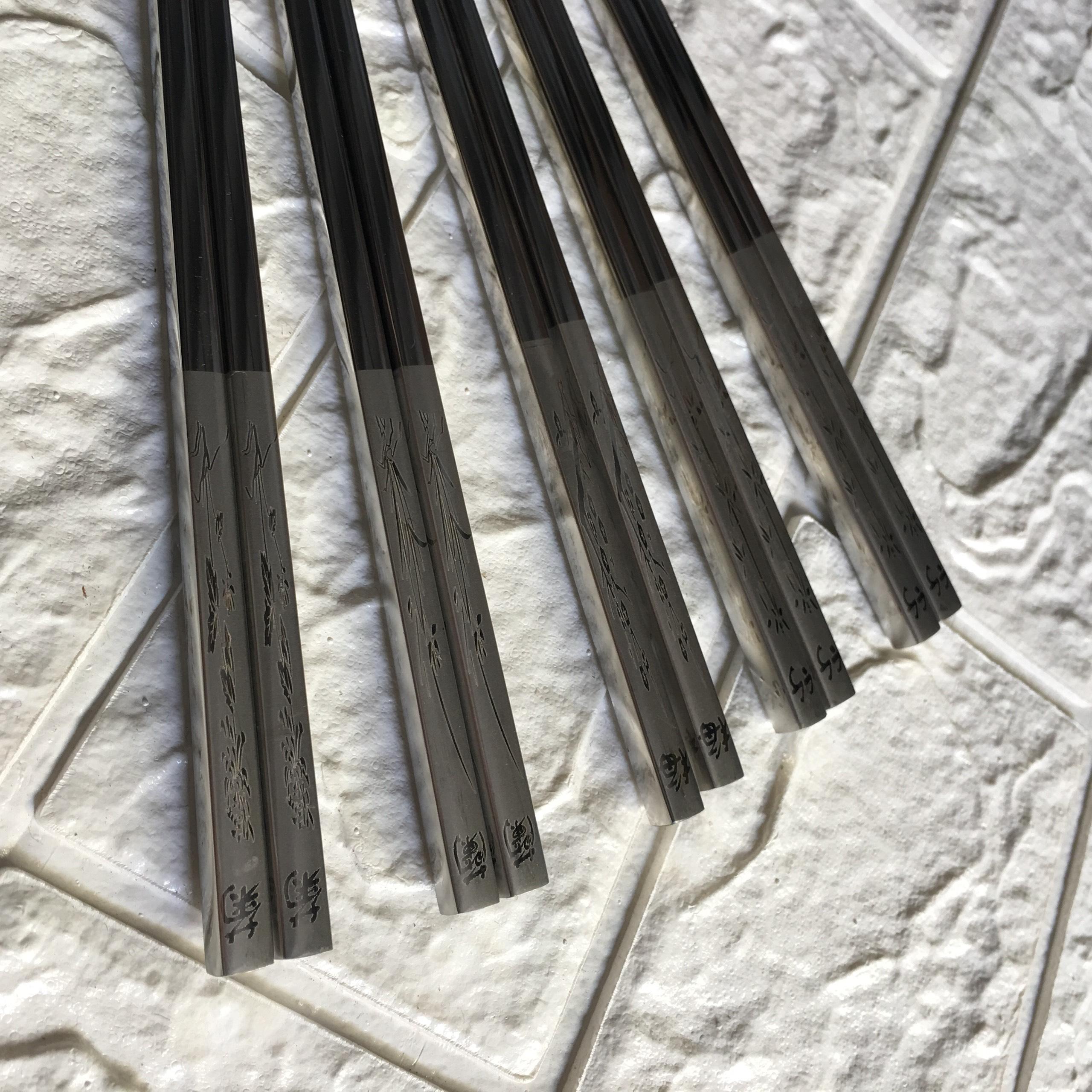 Set 5 đôi đũa inox 304 khác hoa văn cao cấp