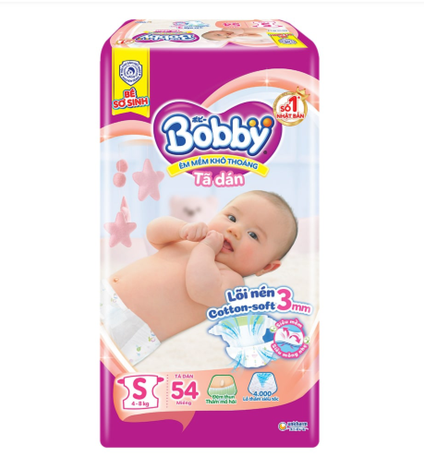 Bỉm Tã dán Bobby Size S 54 miếng (Cho bé 4 - 8kg)