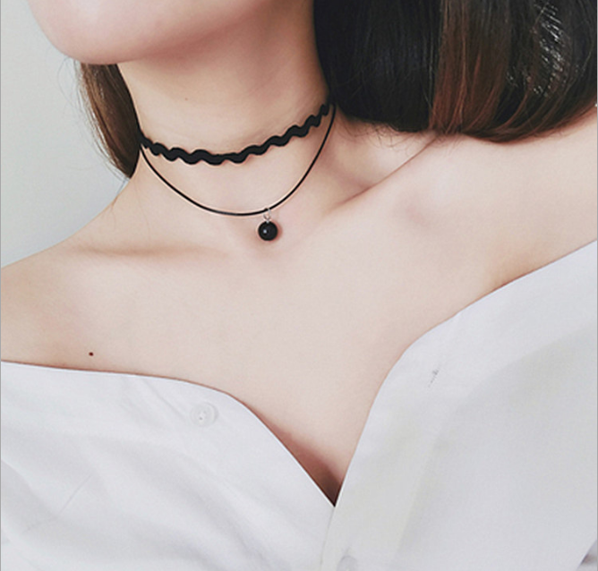 Vòng cổ choker nữ dây chuyền choker thời trang cá tính độc đáo quyến hạt ngọc đen