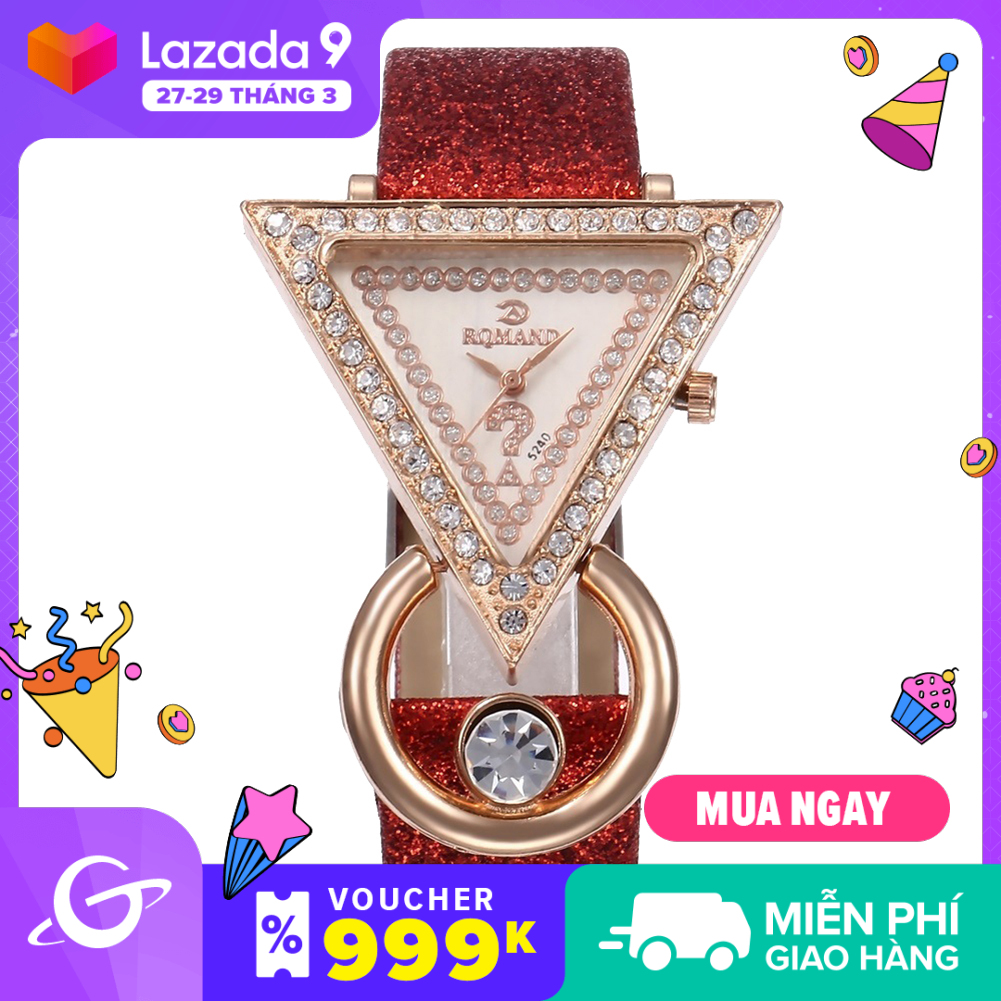 WOCO Rhinestone Triangle Dial Shimmers Faux Leather Band Women Quartz Wrist Watch