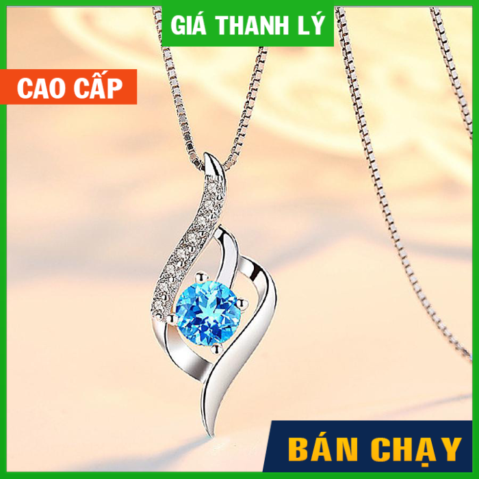 Dây chuyền bạc nữ - Vòng cổ nữ đính đá Pha Lê Xanh (DC.X015)