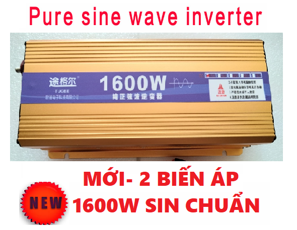Bộ chuyển đổi điện sin chuẩn 1600w 12v lên 220v biến tần sóng sin chuẩn - kich 1600w có tẩu thuốc