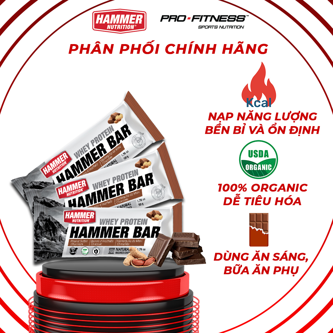 Thanh Whey Protein Hammer Bar Cung cấp đầy đủ Protein và dinh dưỡng thay thế bữa ăn khi luyện