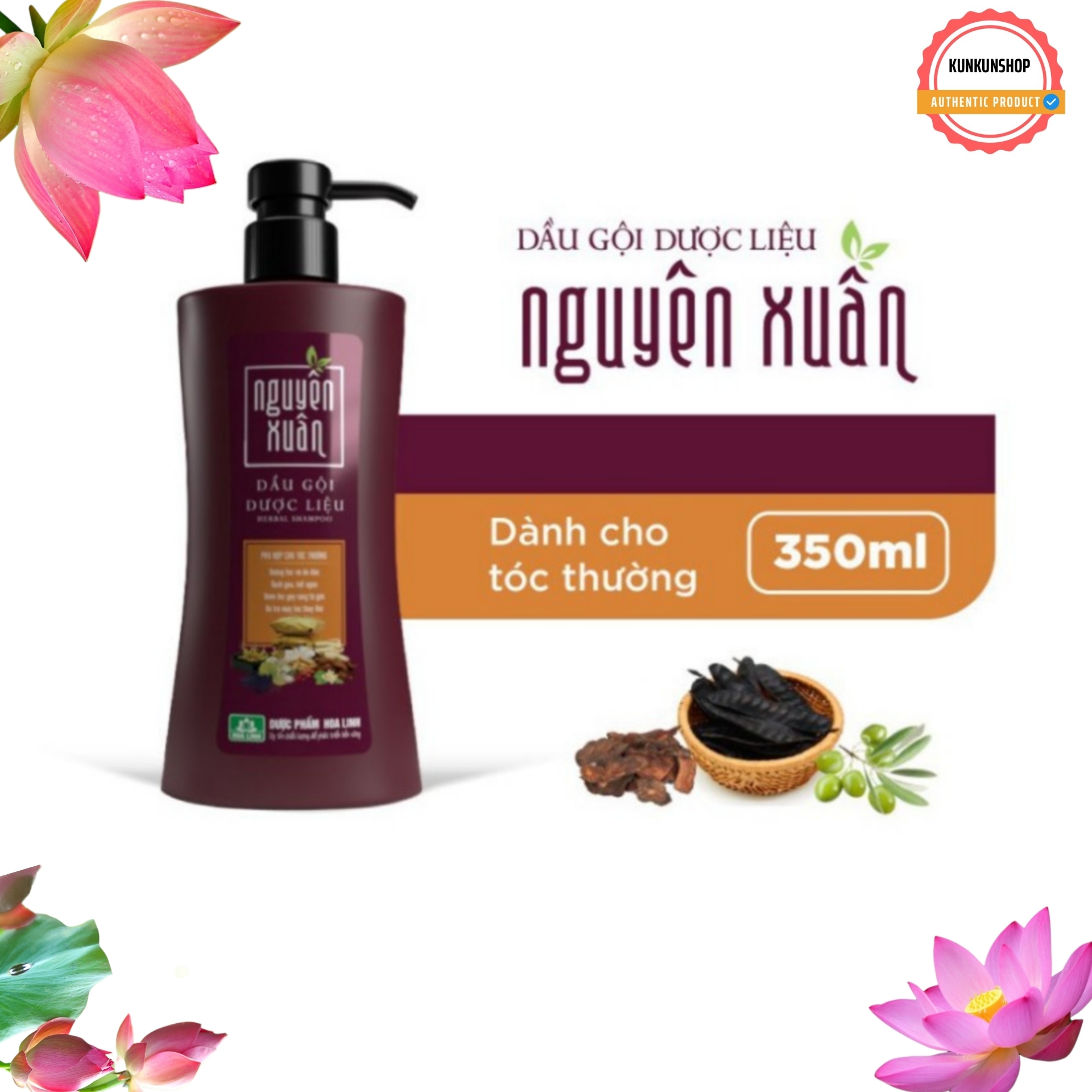 ✔️SALE KHỦNG✔️ Dầu gội dược liệu Nguyên Xuân nâu 350ml - Tóc thường (Khuyến mại thêm 35ml giá không đổi)