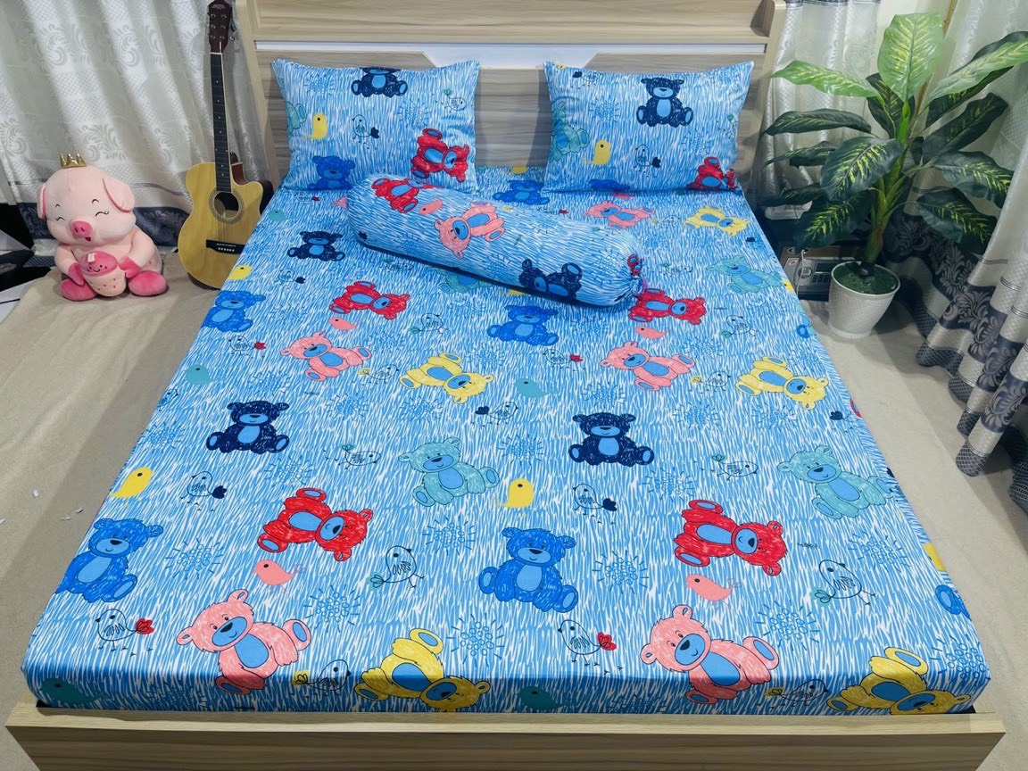 Bộ drap ga thun Hàn quốc mẫu gấu bông mới chất đẹp