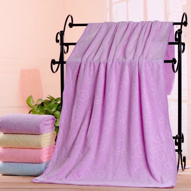 Khăn tắm lớn xuất nhật gấu in chìm khổ 70x140