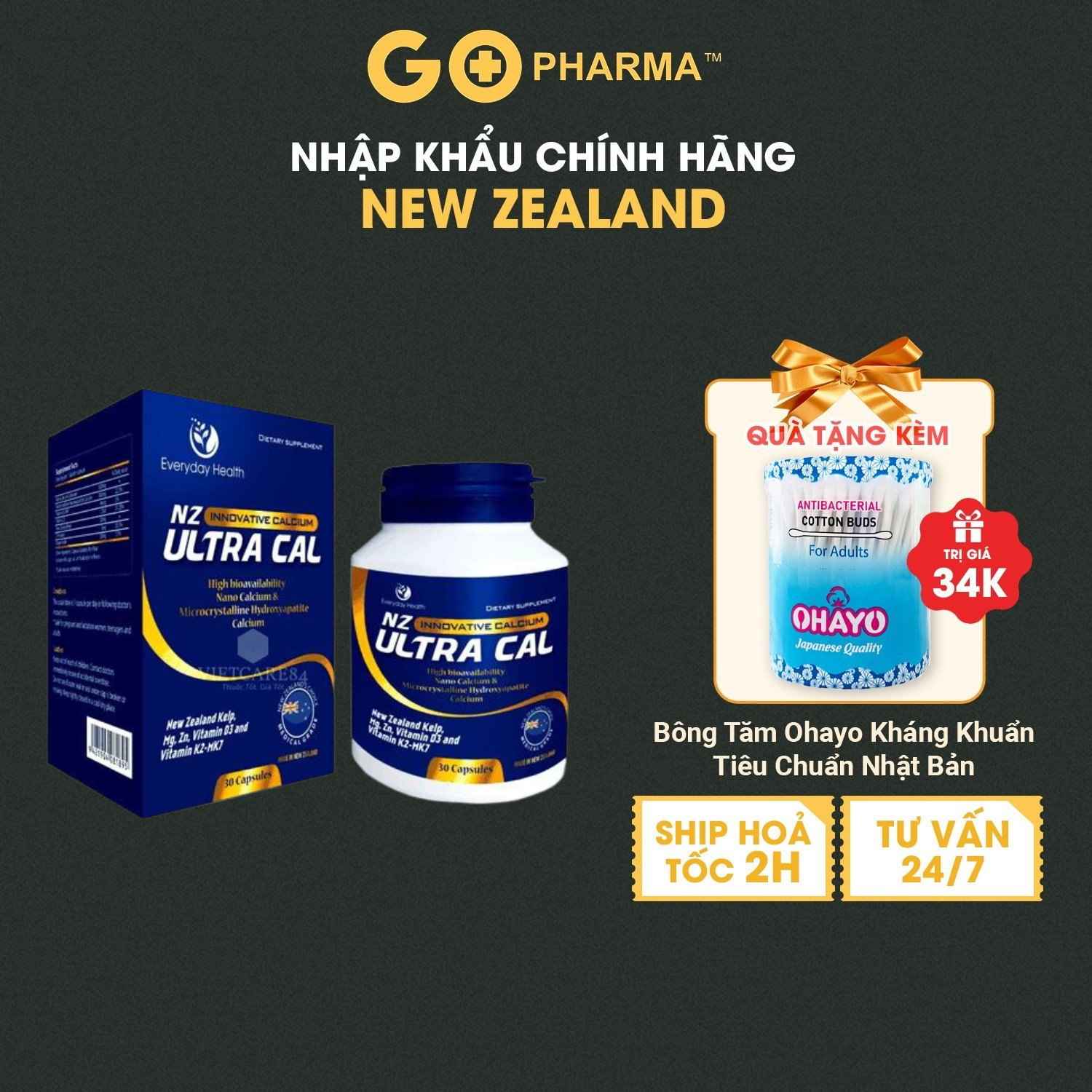 Viên Canxi Hữu cơ New Zealand NANO NZ-ULTRA CAL Everyday Health giúp chắc khỏe xương dành cho bà bầu và người thiếu canxi