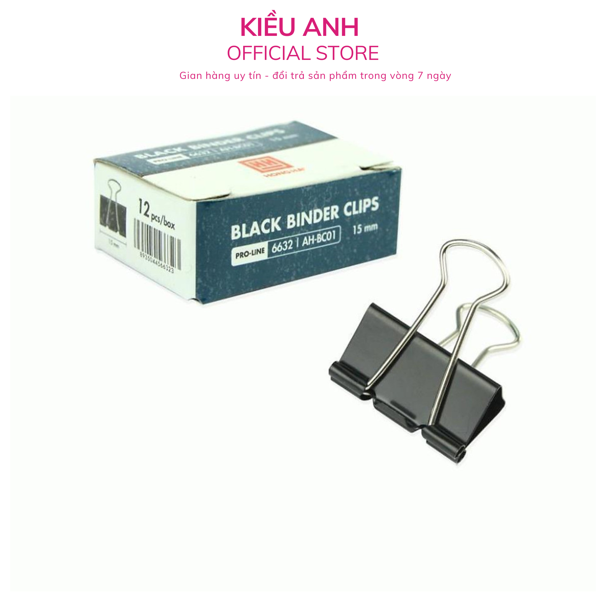Hộp 12 chiếc kẹp giấy / kẹp sắt đen / kẹp bướm màu đen hồng hà 15mm 6632