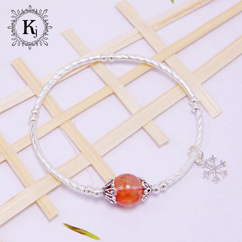 Vòng Tay Bạc Cao Cấp Mix Đá Thạch Anh Tóc Cam - Hợp Mệnh Hỏa, Mệnh  Thổ - Tặng Kèm Khăn Lau Bạc