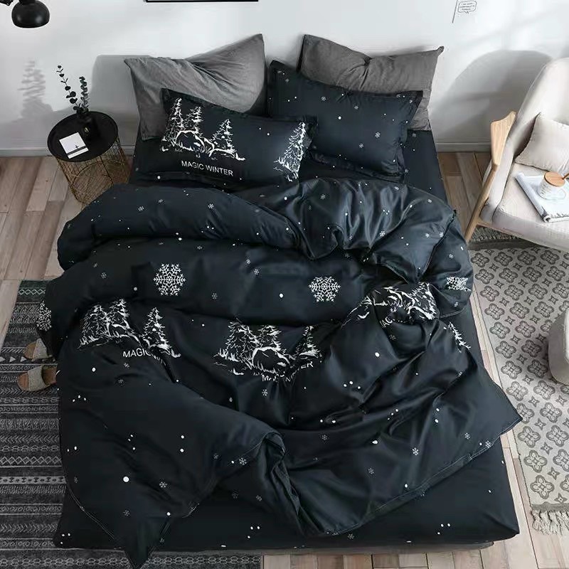 Bộ chăn ga gối phong cách Hàn Quốc thành phố đêm bo chun đủ kích thước.