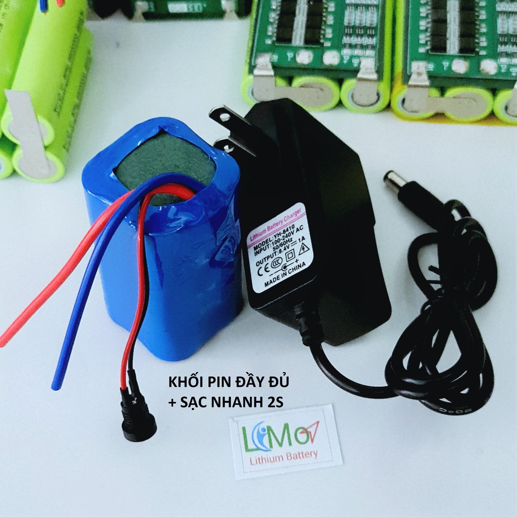 Khối pin 2S 7,2V 4000mAH - 20A. (7,2V Cạn - 8,4V Đầy). Được đóng từ 4 cell pin Lithium 18650 Mới + mạch bảo vệ 2S