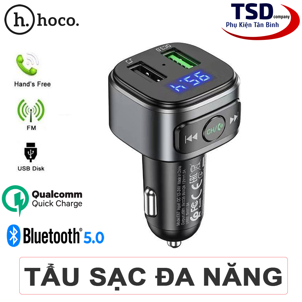 Tẩu Sạc Xe Hơi Đa Năng Hoco E67 Chính Hãng ( Sạc Nhanh 18W, Bluetooth 5.0, USB, TF Card/FM )