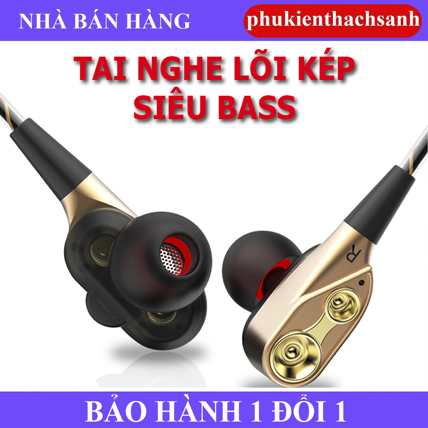 Tai nghe có dây HiFi lõi kép chất lượng âm thanh sống động trung thực tương thích tất cả điện thoại sử dụng jack tai nghe 3.5 / 4 khấc