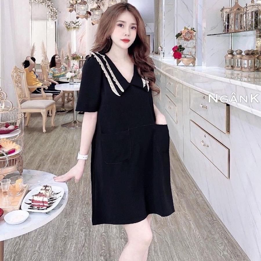 Váy bầu công sở - đầm bầu đẹp dáng suông hàng cúc đen