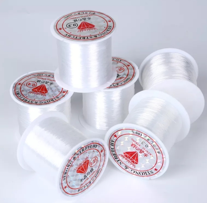 Cuộn dây cước lụa co giãn xâu vòng nguyên liệu làm handmade loại đẹp màu trắng tầm 60m cuộn