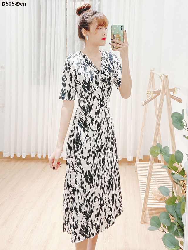 [HCM]D505- Đầm lụa hoa dáng dài vintage
