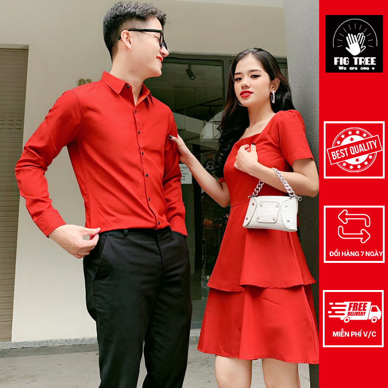 Áo sơ mi váy cặp màu cam gạch siêu hot đủ size