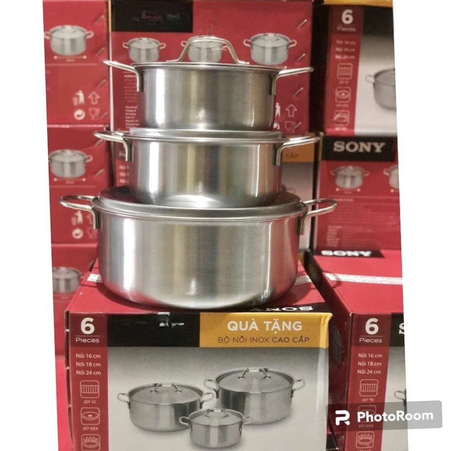 Bộ 3 nồi inox 1 đáy sharp dùng được trên mọi loại bếp