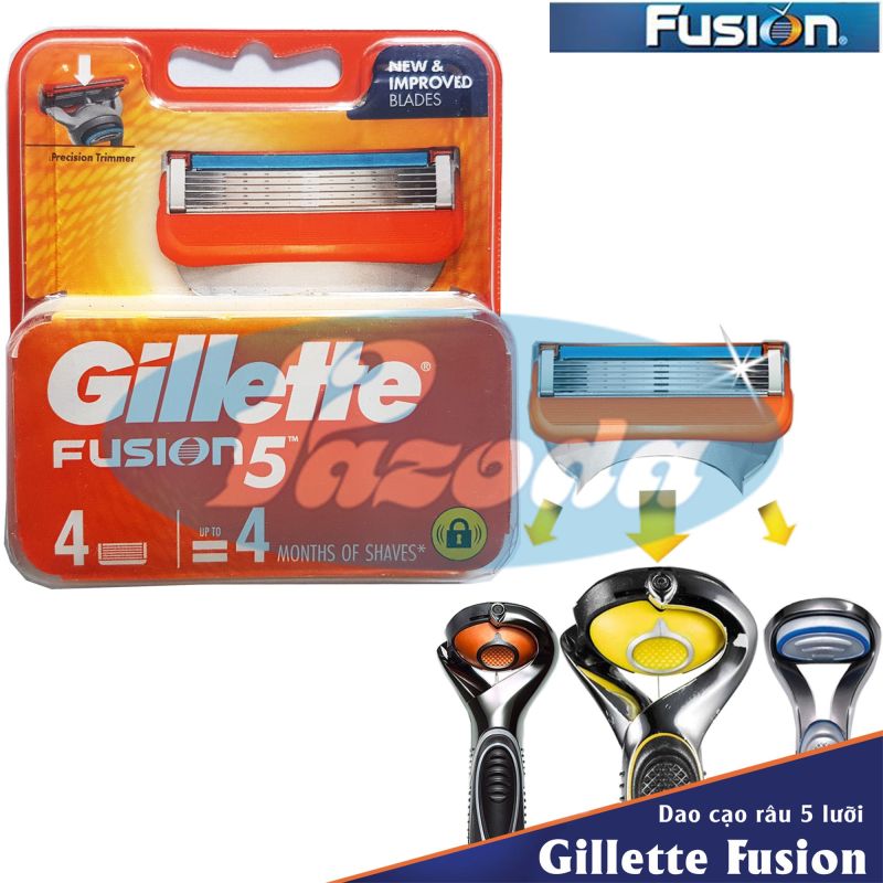 Hộp 4 lưỡi dao cạo râu Gillette Fusion( đầu cạo 5 lưỡi kép) nhập khẩu