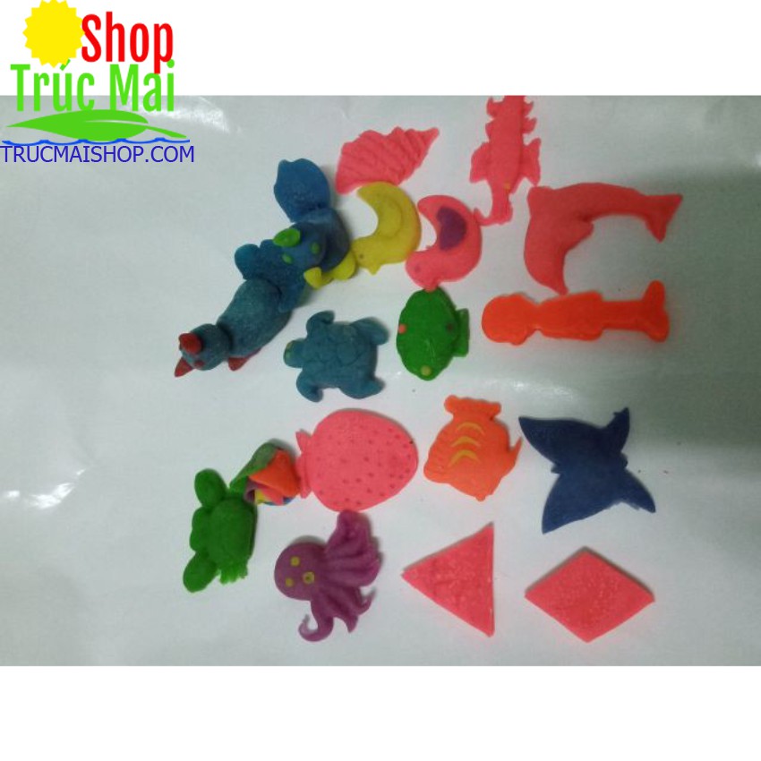 Bộ dụng cụ khuôn đất nặn, bột nặn, sáp nặn (Gồm 16 món: con lăn + dao + 14 khuôn)
