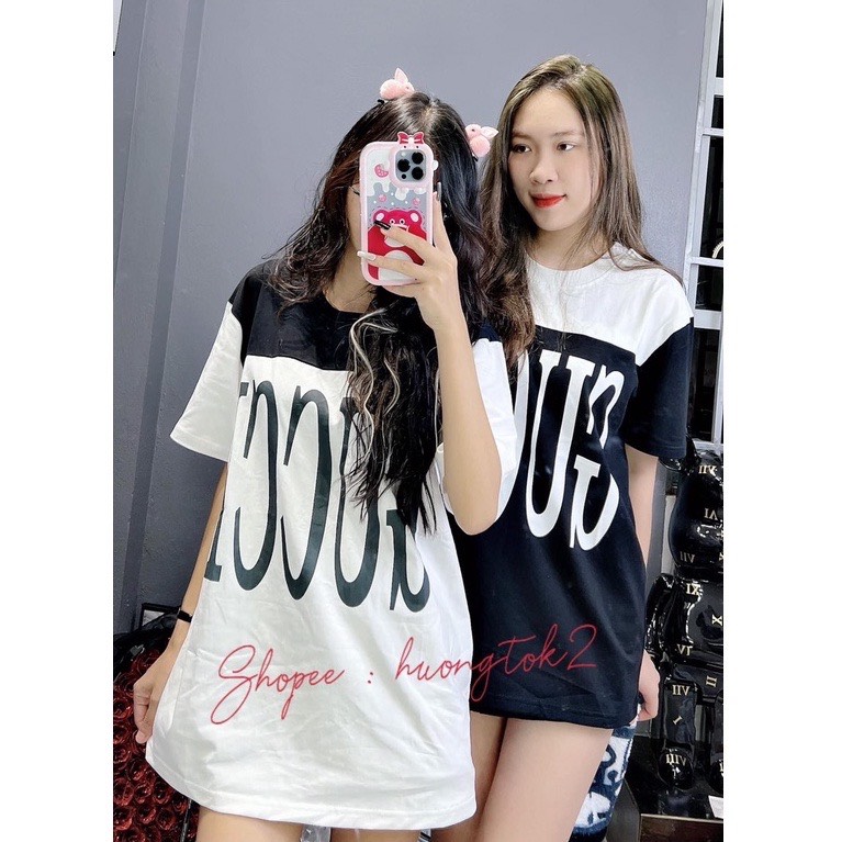 Áo thun gân phối thân g.u xì Chất cotton, Form áo unisex nam nữ đều mặc được.ln