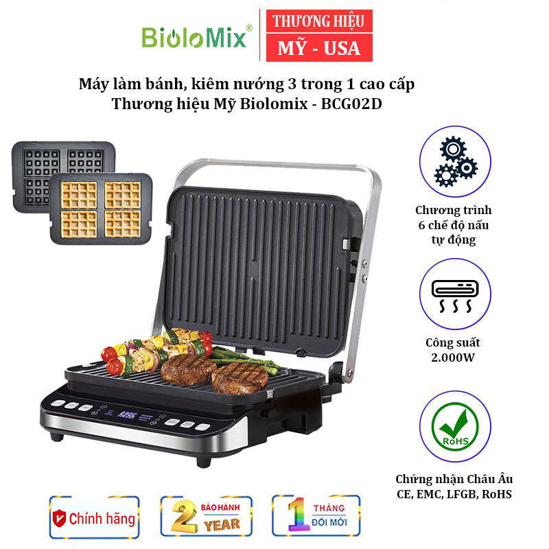 [12 months warranty] biolomix bcg02d premium 3-in-1 griddle, capacity 2000W, 6 automatic cooking and DIY pre-setting-imported goods