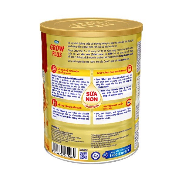 Sữa bột Vinamilk Dielac Growplus xanh 1+ sữa non 850g/1.4kg (Mới)