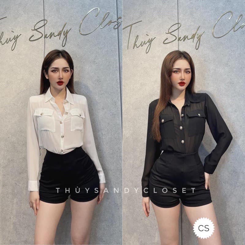 Áo Sơ Mi Khuy Đồng Chất Voan Lụa Mỏng Sexy