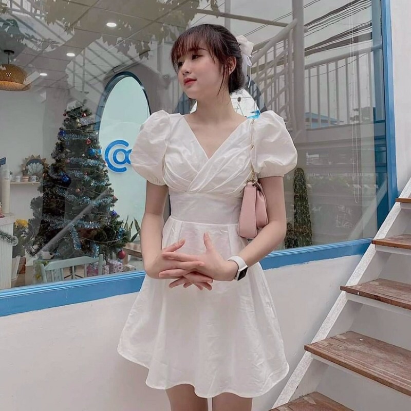 Đầm xoè trắng dâng xinh đan dây sau t02