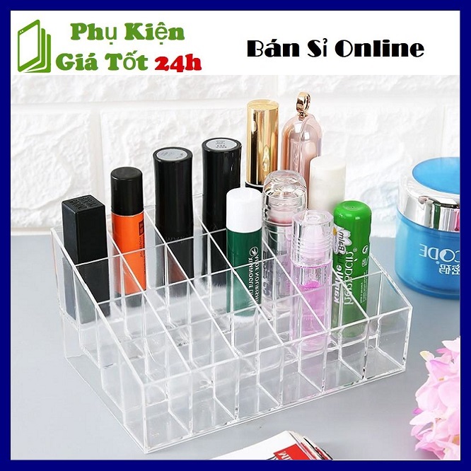 Khay Đựng Son Mica Trong Suốt 24 Ô Tiện Dụng - Hộp Đựng Son  Dụng Cụ Trang Điểm 24 Ô Đa Năng