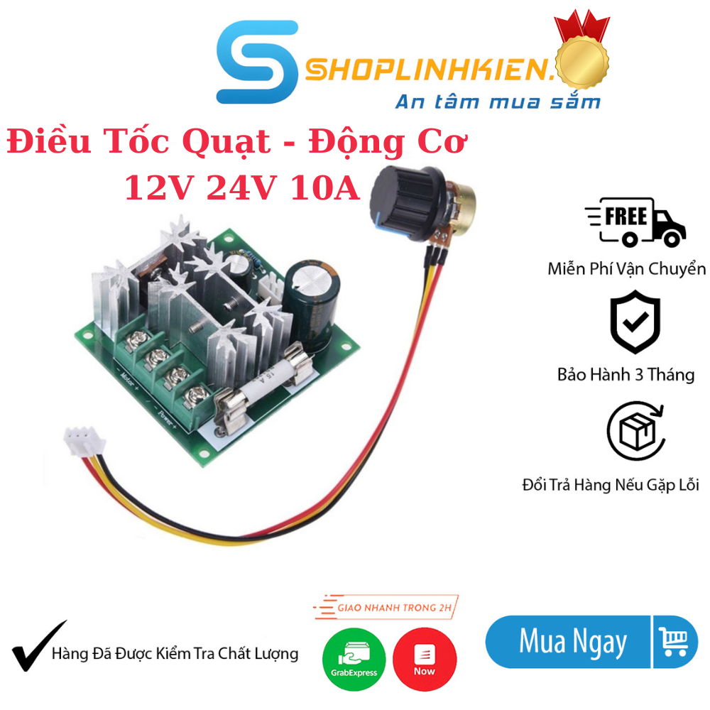 Bộ điều tốc động cơ quạt đèn DC 12V 24V 10A công suất cao - Chỉnh tốc độ nhanh chậm sáng tối - ShopLinhKienM2M