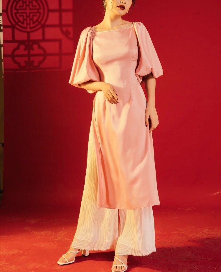 The19club - Áo dài lụa satin Trà