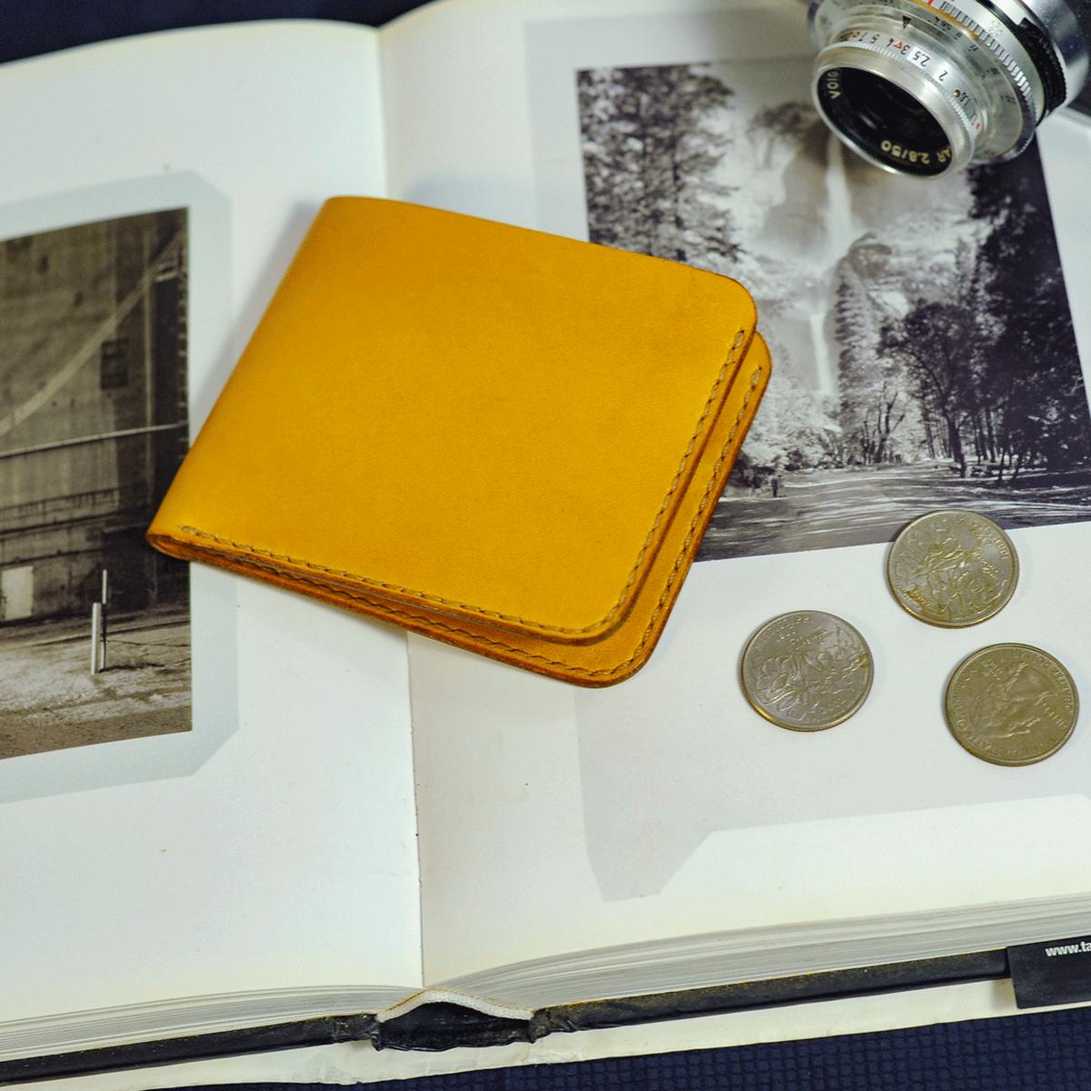 Ví nữ nhỏ gọn - màu vàng - da bò thật - sản phẩm thủ công MC387